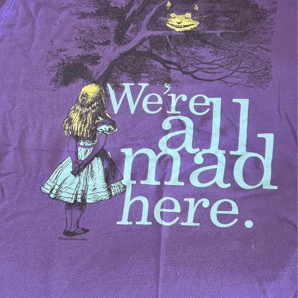 Purple Graphic Tee with Alice in Wonderland Design